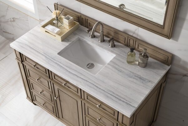 James Martin 157-V48-WW-3AF Bristol 48 Inch Single Vanity in Whitewashed Walnut with 3 cm Arctic Fall Solid Surface Top