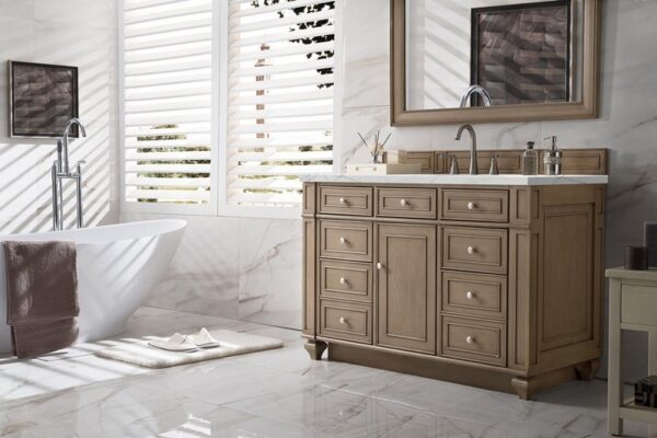 James Martin 157-V48-WW-3ENC Bristol 48 Inch Single Vanity Cabinet with Ethereal Noctis Quartz Top - Whitewashed Walnut