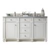 James Martin 157-V60D-BW-3CAR Bristol 60 Inch Double Vanity in Bright White with 3 cm Carrara Marble Top