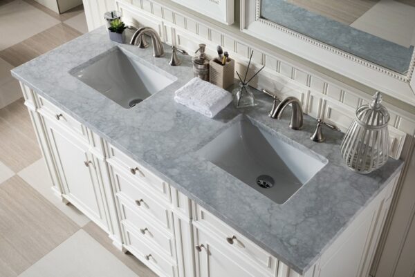 James Martin 157-V60D-BW-3CAR Bristol 60 Inch Double Vanity in Bright White with 3 cm Carrara Marble Top