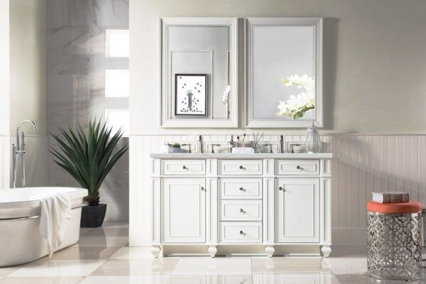 James Martin 157-V60D-BW-3ENC Bristol 60 Inch Double Vanity Cabinet with Ethereal Noctis Quartz Top - Bright White