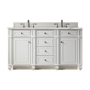 James Martin 157-V60D-BW-3ENC Bristol 60 Inch Double Vanity Cabinet with Ethereal Noctis Quartz Top - Bright White