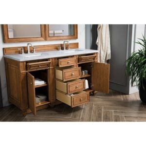 James Martin 157-V60D-SBR-3AF Bristol 60 Inch Double Vanity in Saddle Brown with 3 CM Arctic Fall Solid Surface Top