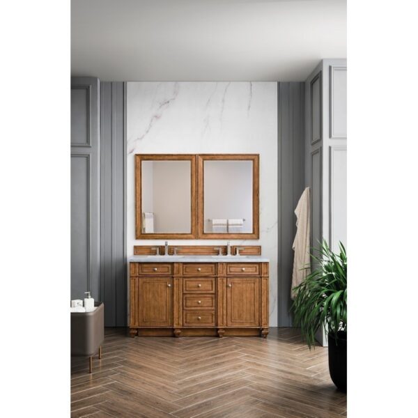 James Martin 157-V60D-SBR-3CAR Bristol 60 Inch Double Vanity in Saddle Brown with 3 CM Carrara Marble Top