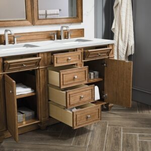 James Martin 157-V60D-SBR-3ENC Bristol 60 Inch Double Vanity Cabinet with Ethereal Noctis Quartz Top - Saddle Brown