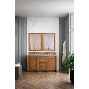 James Martin 157-V60D-SBR-3GEX Bristol 60 Inch Double Vanity in Saddle Brown with 3 CM Grey Expo Quartz Top