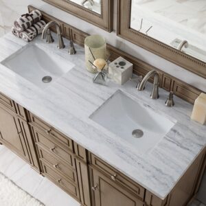 James Martin 157-V60D-WW-3AF Bristol 60 Inch Double Vanity in Whitewashed Walnut with 3 cm Arctic Fall Solid Surface Top