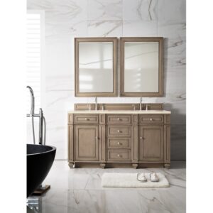 James Martin 157-V60D-WW-3EMR Bristol 60 Inch Double Vanity Whitewashed Walnut with 3 CM Eternal Marfil Quartz Top