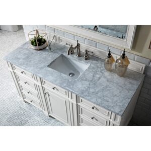 James Martin 157-V60S-BW-3CAR Bristol 60 Inch Single Vanity in Bright White with 3 cm Carrara Marble Top