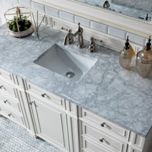 James Martin 157-V60S-BW-3CAR Bristol 60 Inch Single Vanity in Bright White with 3 cm Carrara Marble Top