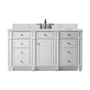 James Martin 157-V60S-BW-3ENC Bristol 60 Inch Single Vanity Cabinet with Ethereal Noctis Quartz Top - Bright White