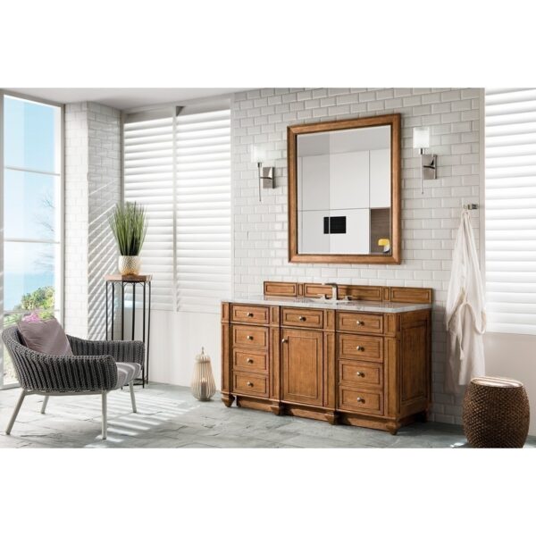 James Martin 157-V60S-SBR-3EJP Bristol 60 Inch Single Vanity in Saddle Brown with 3 CM Eternal Jasmine Pearl Quartz Top