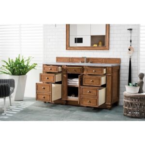 James Martin 157-V60S-SBR-3EJP Bristol 60 Inch Single Vanity in Saddle Brown with 3 CM Eternal Jasmine Pearl Quartz Top