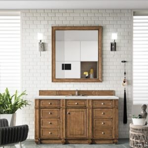 James Martin 157-V60S-SBR-3ENC Bristol 60 Inch Single Vanity Cabinet with Ethereal Noctis Quartz Top - Saddle Brown