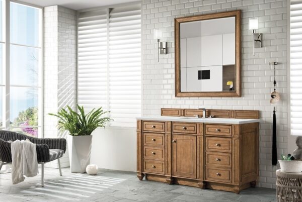 James Martin 157-V60S-SBR-3ENC Bristol 60 Inch Single Vanity Cabinet with Ethereal Noctis Quartz Top - Saddle Brown