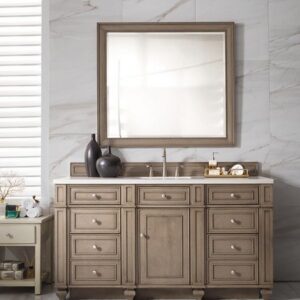 James Martin 157-V60S-WW-3AF Bristol 60 Inch Single Vanity in Whitewashed Walnut with 3 cm Arctic Fall Solid Surface Top