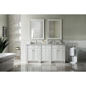 James Martin 157-V72-BW-3CAR Bristol 72 Inch Double Vanity in Bright White with 3 cm Carrara Marble Top