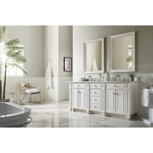 James Martin 157-V72-BW-3CAR Bristol 72 Inch Double Vanity in Bright White with 3 cm Carrara Marble Top