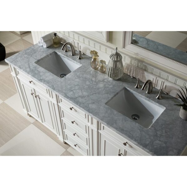 James Martin 157-V72-BW-3CAR Bristol 72 Inch Double Vanity in Bright White with 3 cm Carrara Marble Top