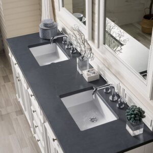 James Martin 157-V72-BW-3CSP Bristol 72 Inch Double Vanity in Bright White with 3 cm Charcoal Soapstone Quartz Top with Sink