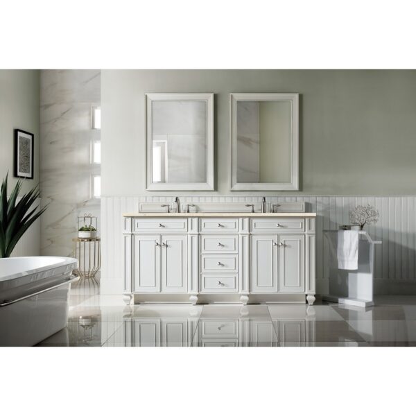 James Martin 157-V72-BW-3EMR Bristol 72 Inch Double Vanity in Bright White with 3 CM Eternal Marfil Quartz Top