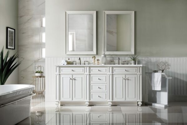 James Martin 157-V72-BW-3ENC Bristol 72 Inch Double Vanity Cabinet with Ethereal Noctis Quartz Top - Bright White