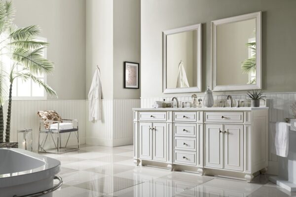 James Martin 157-V72-BW-3ENC Bristol 72 Inch Double Vanity Cabinet with Ethereal Noctis Quartz Top - Bright White