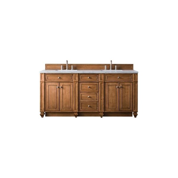 James Martin 157-V72-SBR-3CAR Bristol 72 Inch Double Vanity in Saddle Brown with 3 CM Carrara Marble Top