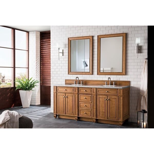 James Martin 157-V72-SBR-3CAR Bristol 72 Inch Double Vanity in Saddle Brown with 3 CM Carrara Marble Top