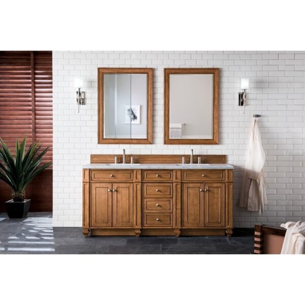 James Martin 157-V72-SBR-3EJP Bristol 72 Inch Double Vanity in Saddle Brown with 3 CM Eternal Jasmine Pearl Quartz Top