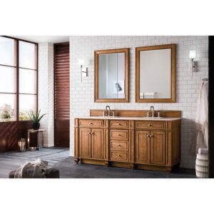 James Martin 157-V72-SBR-3EMR Bristol 72 Inch Double Vanity in Saddle Brown with 3 CM Eternal Marfil Quartz Top