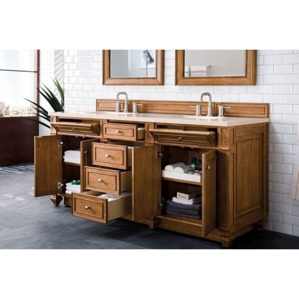 James Martin 157-V72-SBR-3EMR Bristol 72 Inch Double Vanity in Saddle Brown with 3 CM Eternal Marfil Quartz Top