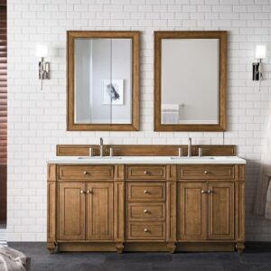 James Martin 157-V72-SBR-3ENC Bristol 72 Inch Double Vanity Cabinet with Ethereal Noctis Quartz Top - Saddle Brown