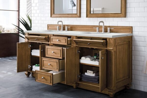 James Martin 157-V72-SBR-3ENC Bristol 72 Inch Double Vanity Cabinet with Ethereal Noctis Quartz Top - Saddle Brown