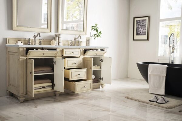 James Martin 157-V72-VV-3ENC Bristol 72 Inch Double Vanity Cabinet with Ethereal Noctis Quartz Top - Vintage Vanilla