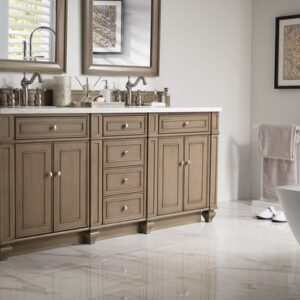 James Martin 157-V72-WW-3CAR Bristol 72 Inch Double Vanity in Whitewashed Walnut with 3 cm Carrara Marble Top