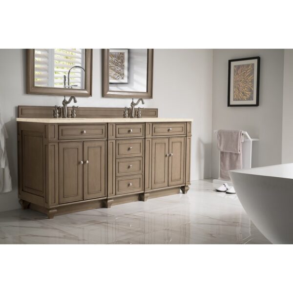 James Martin 157-V72-WW-3EMR Bristol 72 Inch Double Vanity Whitewashed Walnut with 3 CM Eternal Marfil Quartz Top