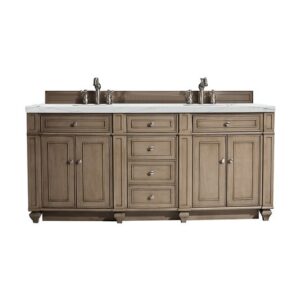 James Martin 157-V72-WW-3ENC Bristol 72 Inch Double Vanity Cabinet with Ethereal Noctis Quartz Top - Whitewashed Walnut