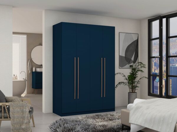 Manhattan Comfort Gramercy Modern 2-Section Freestanding Wardrobe Armoire Closet in Tatiana Midnight Blue