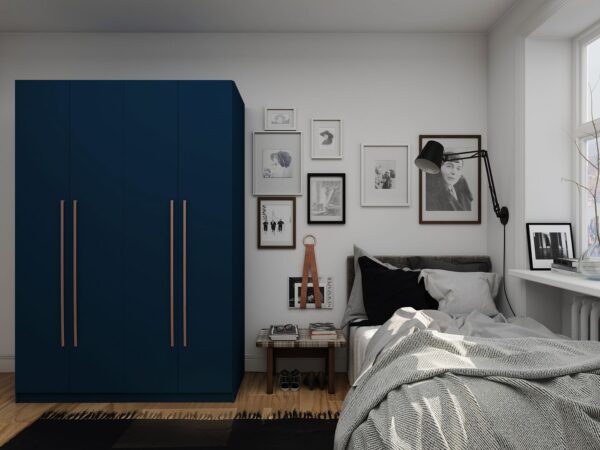 Manhattan Comfort Gramercy Modern 2-Section Freestanding Wardrobe Armoire Closet in Tatiana Midnight Blue