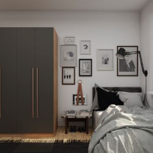 Manhattan Comfort Gramercy Modern 2-Section Freestanding Wardrobe Armoire Closet in Nature and Textured Grey