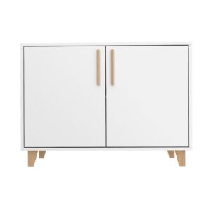 Manhattan Comfort Mid-Century Modern Herald Double Side Cabinet with 2 Shelves in White