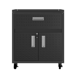 Manhattan Comfort 3-Piece Fortress Mobile Space-Saving Steel Garage Cabinet and Worktable 2.0 in Charcoal Grey