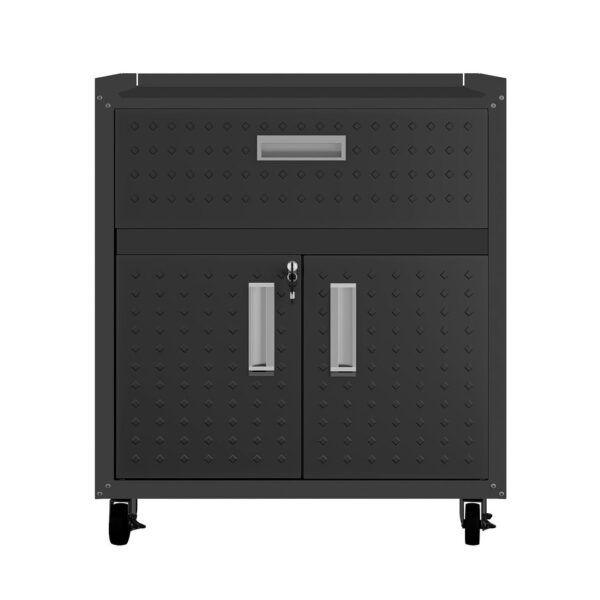 Manhattan Comfort 3-Piece Fortress Mobile Space-Saving Steel Garage Cabinet and Worktable 2.0 in Charcoal Grey