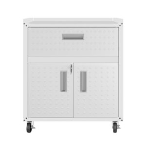 Manhattan Comfort 3-Piece Fortress Mobile Space-Saving Steel Garage Cabinet and Worktable 2.0 in White