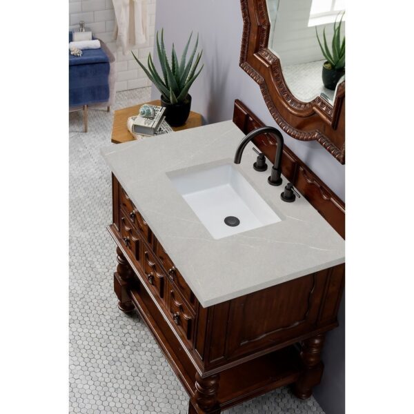 James Martin 160-V36-ACG-3ESR Castilian 36 Inch Single Vanity Cabinet in Aged Cognac with 3 CM Eternal Serena Quartz Top