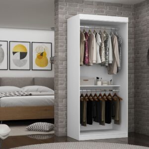 Manhattan Comfort Mulberry 35.9 Open Double Hanging Modern Wardrobe Closet with 2 Hanging Rods in White