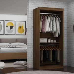 Manhattan Comfort Mulberry 35.9 Open Double Hanging Modern Wardrobe Closet with 2 Hanging Rods in Brown