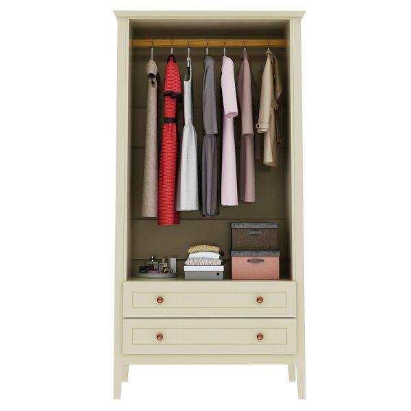 Manhattan Comfort Crown Full Wardrobe with Hanging and 2 Drawers in Off White