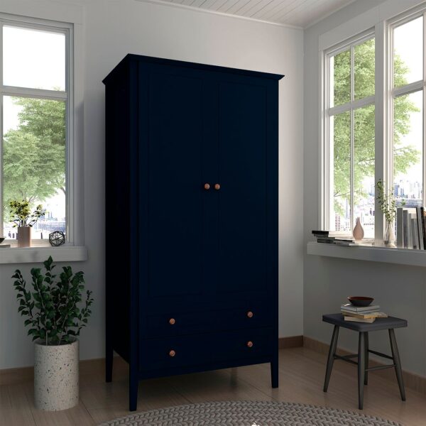 Manhattan Comfort Crown Full Wardrobe with Hanging and 2 Drawers in Tatiana Midnight Blue